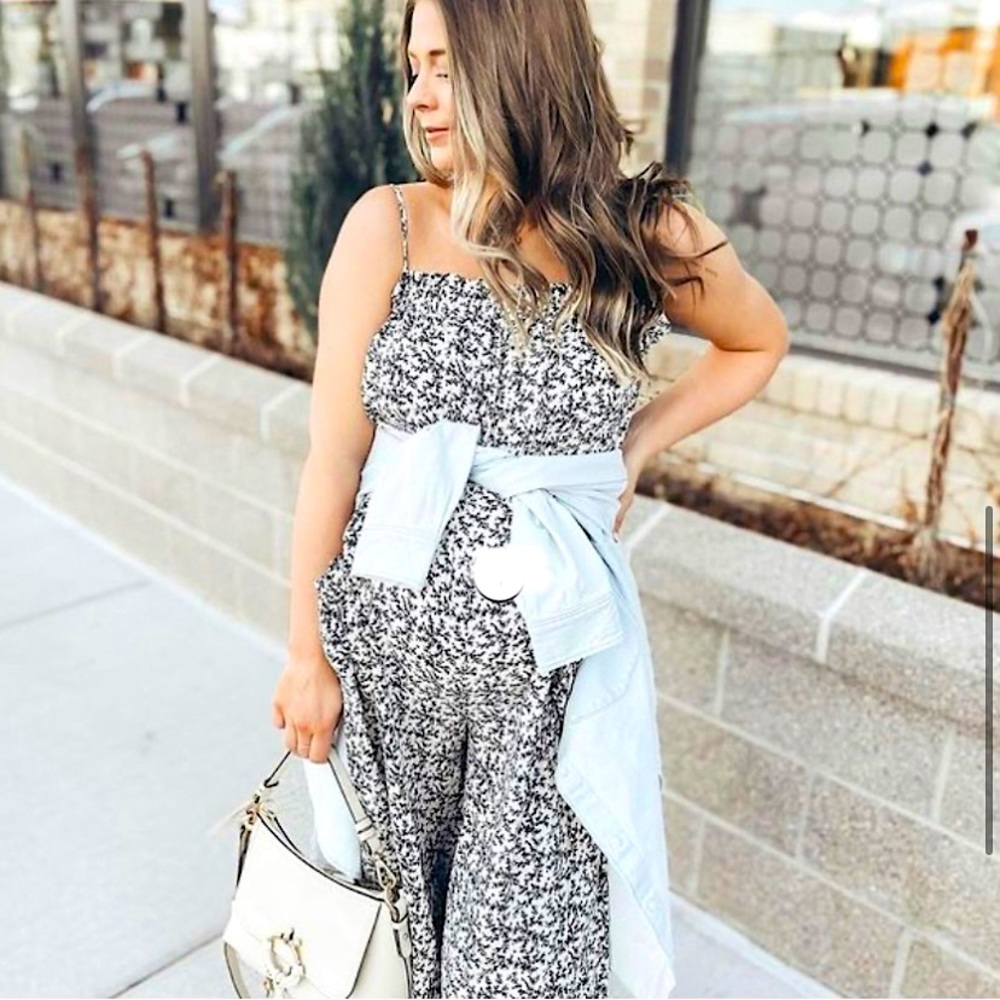Pinkblush Maternity Floral Smocked Jumpsuit Wide Leg Cropped Relaxed Fit